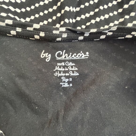 Chico's Womens Black White Diagonal Dot Print Cotton Long Sleeve Top Size 2 - Picture 3 of 8